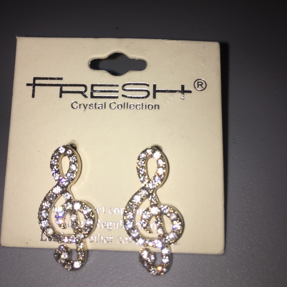 Rhinestone treble clef earrings - Picture 3 of 8